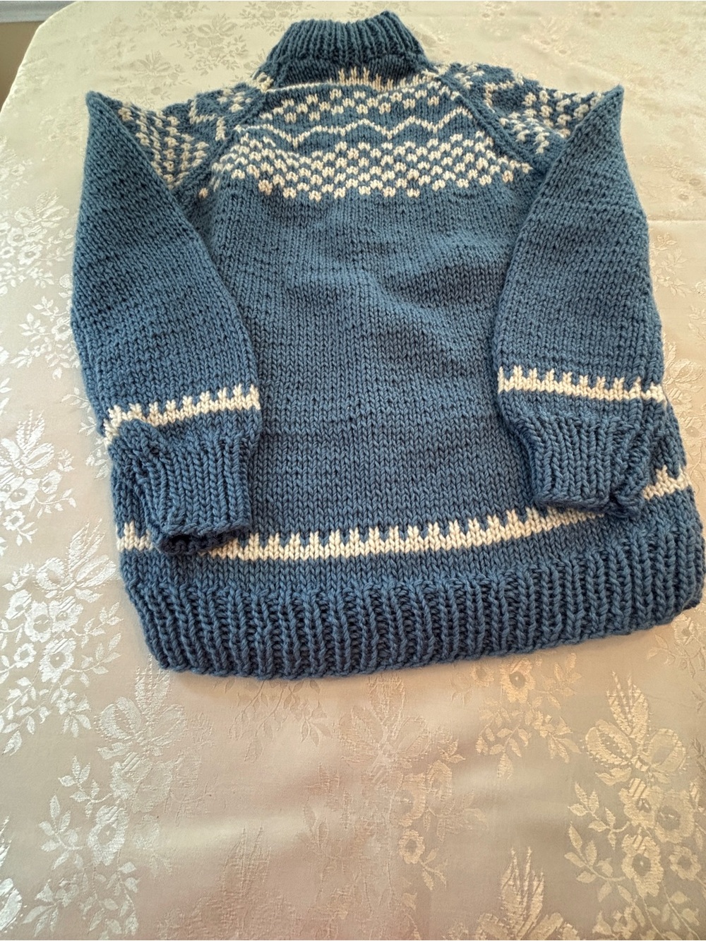 Women's Blue and Cream Nordic Knit Sweater